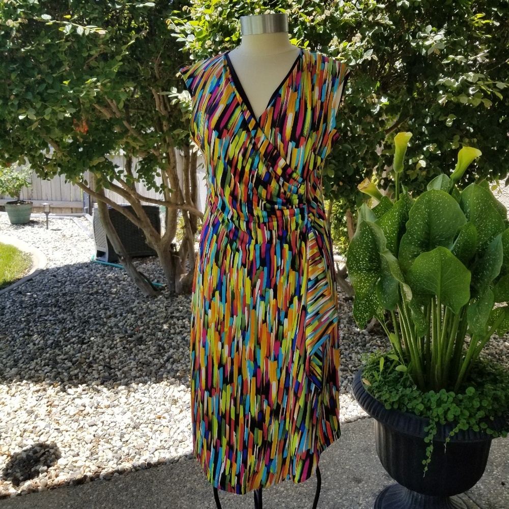 Peach Velvet Faux Wrap Dress, Size 12